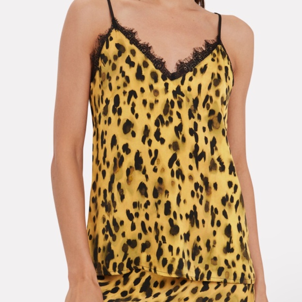 Anine Bing Silk Leopard Cami with Lace Trim NWOT